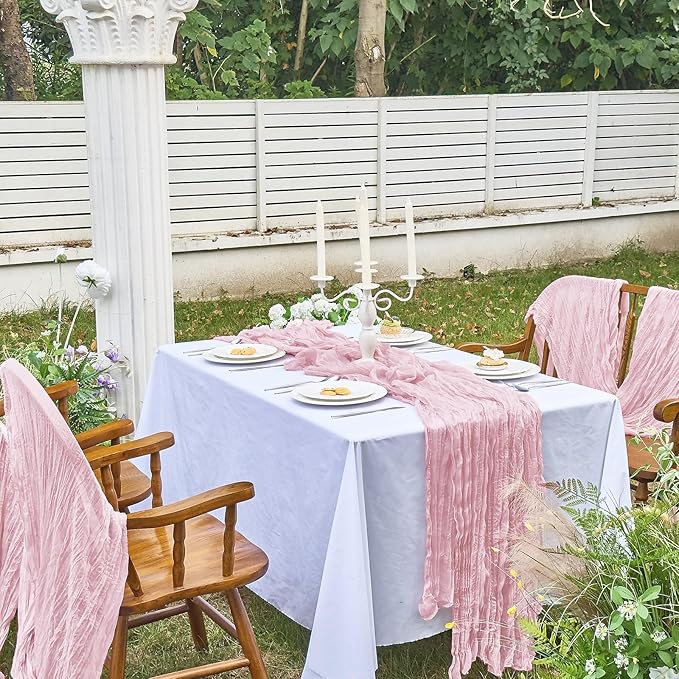 IVAPUPU 6 Pcs Cheesecloth Table Runner - 10ft Pink Boho Gauze Cheese Cloth - Image 2