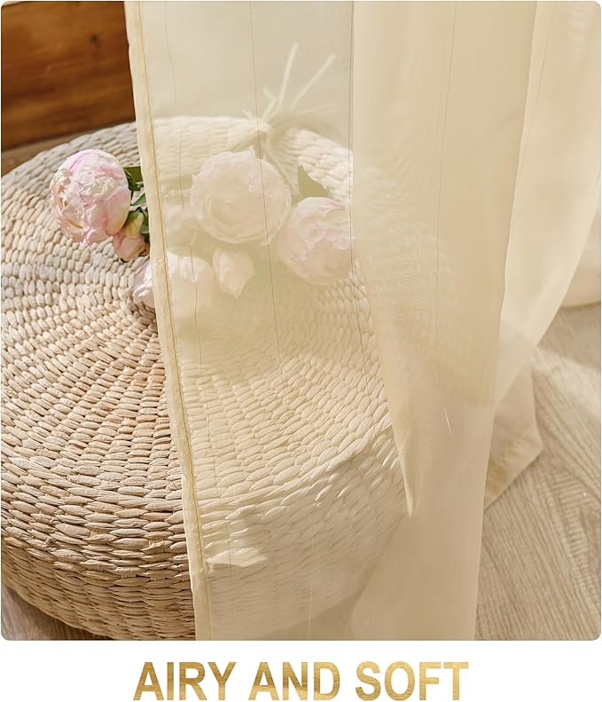 Foil Stripe Beige Sheer Curtains 63 inches Length 2 Panels - Image 5