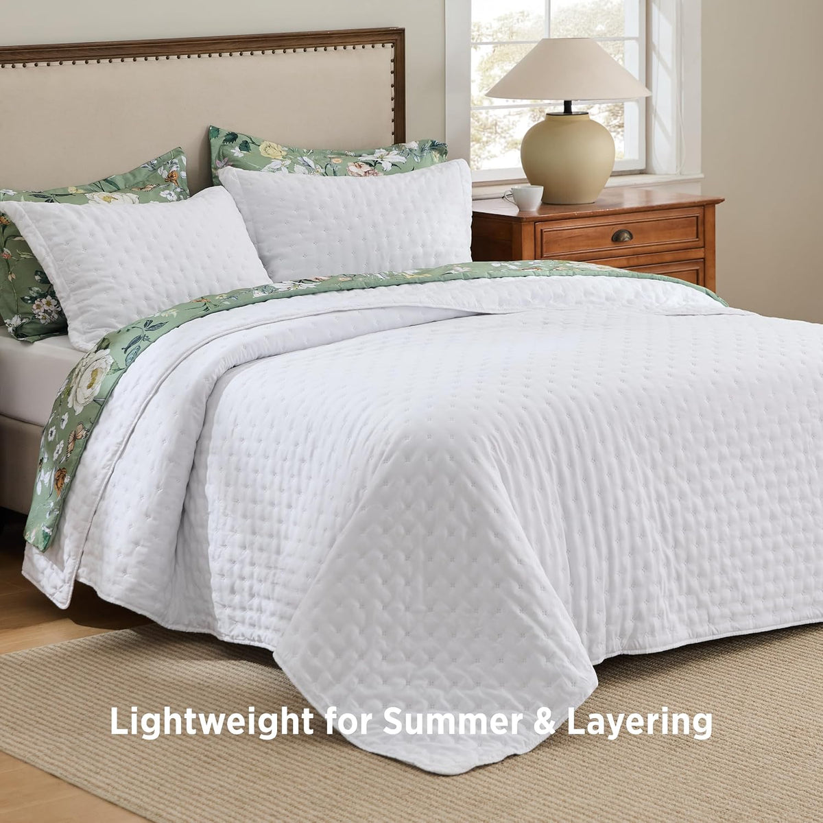bedsure quilts queen size - lightweight comforter queen shown in use