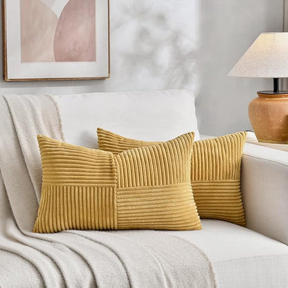 Fancy Homi 2 Packs Mustard Yellow Lumbar Decorative Throw Pillow Covers 16x32 - Image 6