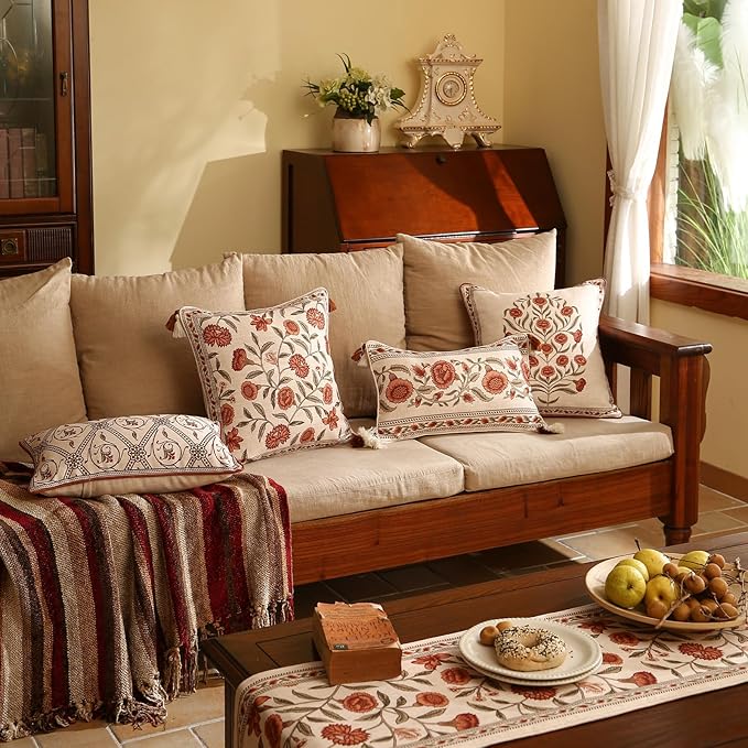 ISAENNE Design Linen Rectangle Vintage Throw Pillow Covers 12"x20", Brick Red - Image 3