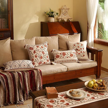 ISAENNE Design Linen Rectangle Vintage Throw Pillow Covers 12"x20", Brick Red - Image 3