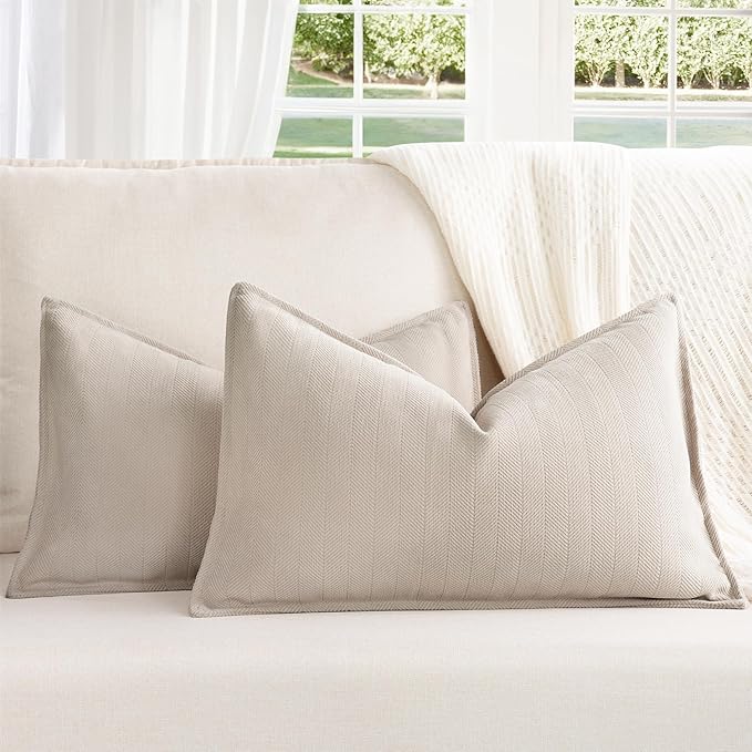 ZWJD Beige Lumbar Pillow Covers 12x20 Set of 2 Chenille Throw Pillow Covers by ZWJD