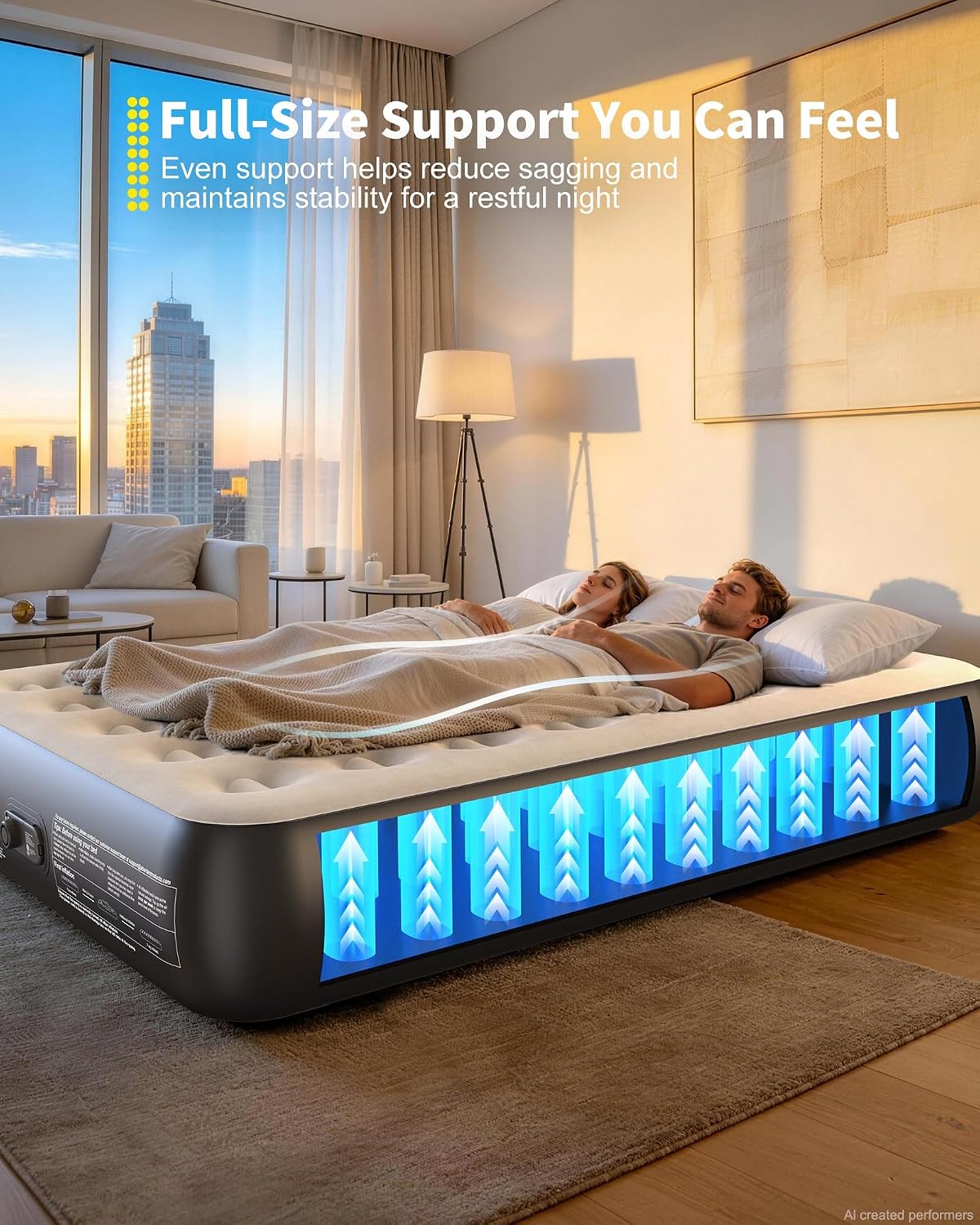 ohgeni 13" raised air mattress full with built shown in use