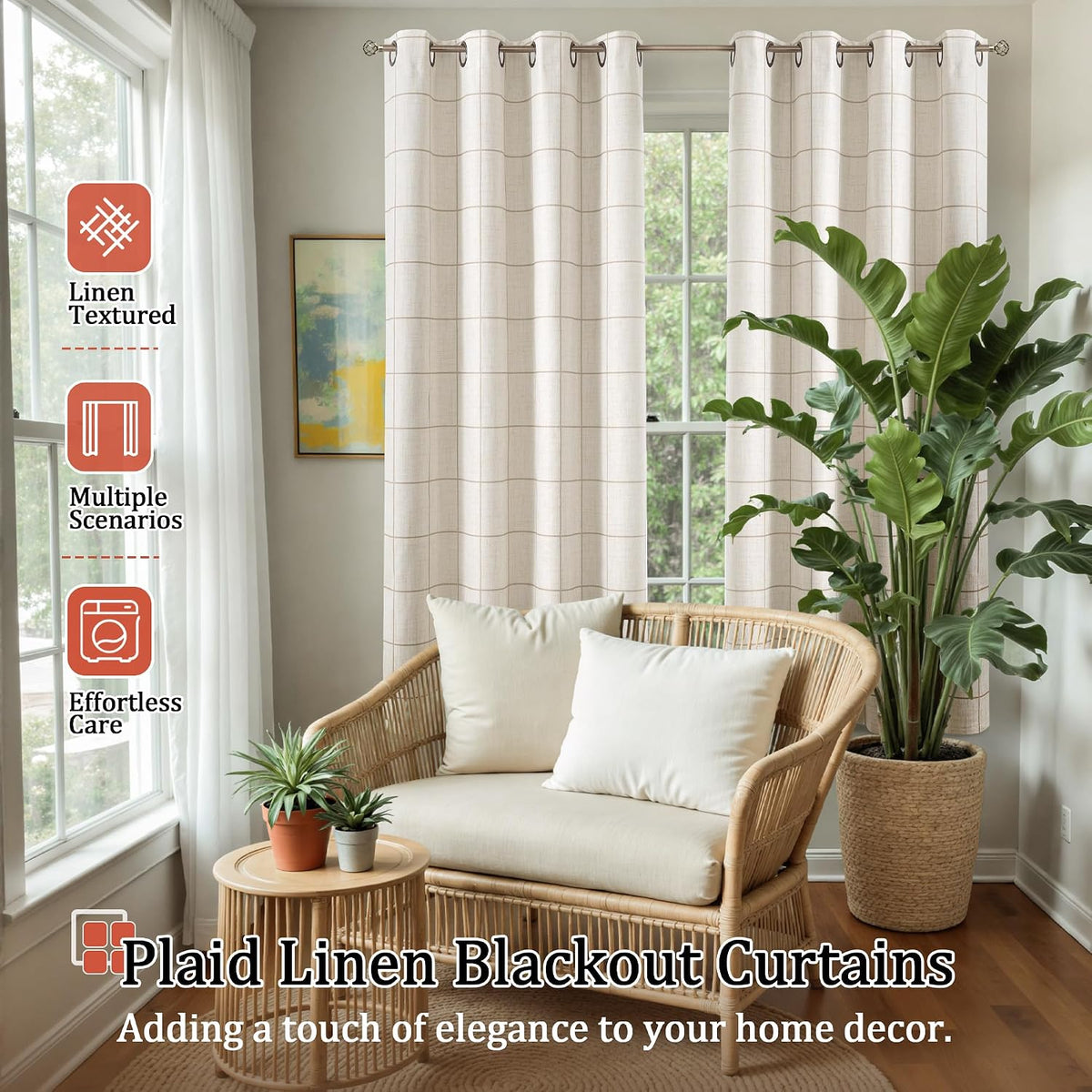 lajode plaid blackout curtains for bedroom, 52x63 inch shown in use