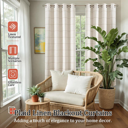 lajode plaid blackout curtains for bedroom, 52x63 inch shown in use