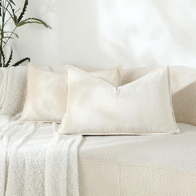 Stellhome Set of 2 Super Soft Textured Decorative Pillow Covers Lumbar Chenille by Stellhome