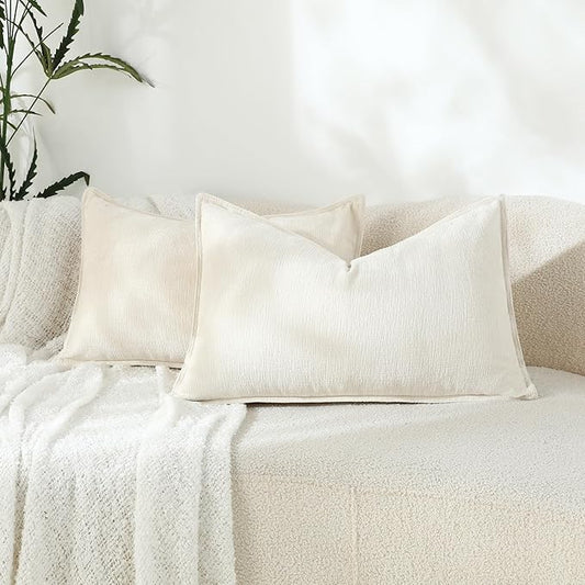 Stellhome Set of 2 Super Soft Textured Decorative Pillow Covers Lumbar Chenille by Stellhome