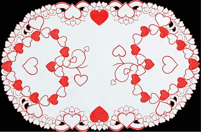 Creative Linens Embroidered Red Hearts Placemats, Table Runners, Tablecloths by Creative+Linens