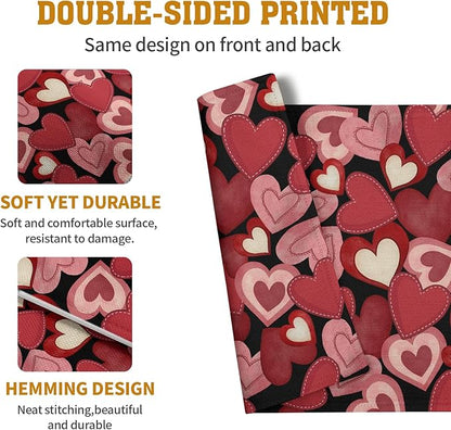 Valentines Day Love Hearts Placemats Set of 4 Valentine Red Black Heart Linen - Image 5