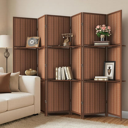 jostyle bamboo room divider with shelves, 6-panel privacy, main product view