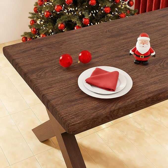 Smiry Rectangle Picnic Table Cover, Waterproof Elastic Fitted Vinyl Tablecloth by Smiry