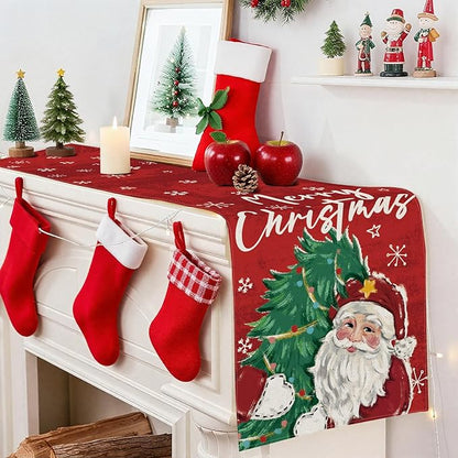 OTOSTAR Christmas Tree and Santa Claus Merry Christmas Table Runner, Xmas - Image 4