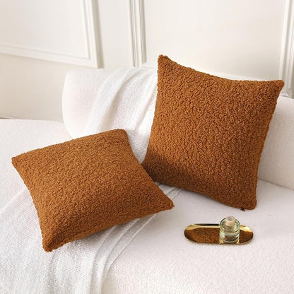 FUTEI Rust Throw Pillow Covers 22x22 Inch Set of 2, Furry Faux Fur Teddy Boucle - Image 5