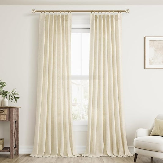 Beige 102 Inch Long Curtains Pinch Pleat Linen Curtains by Aersas