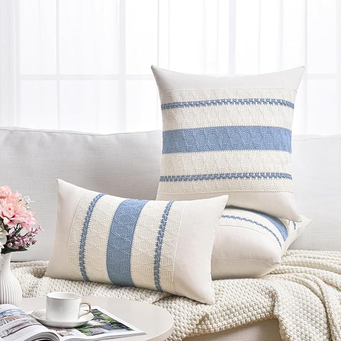 Fancy Homi Set of 2 Boho Light Blue Decorative Throw Pillow Cover 20x20 Inch - Image 6