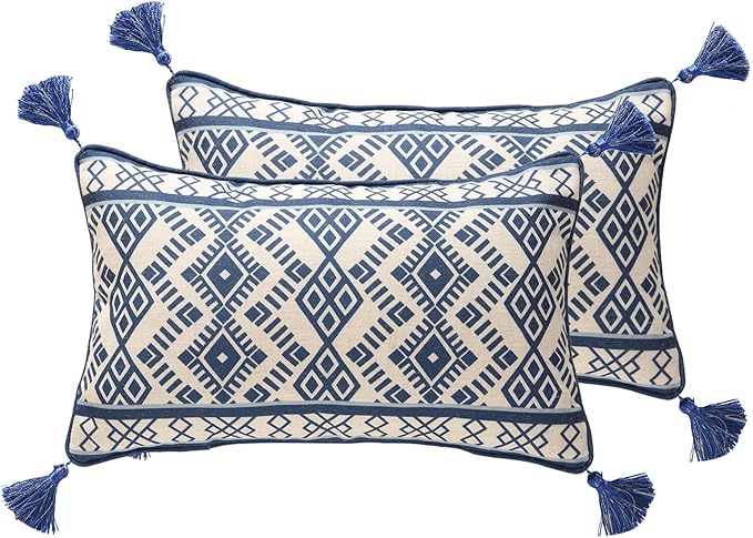 Rectangle Throw Pillow Covers Set of 2, Classic Chinoiserie Blue and White by bilingaier