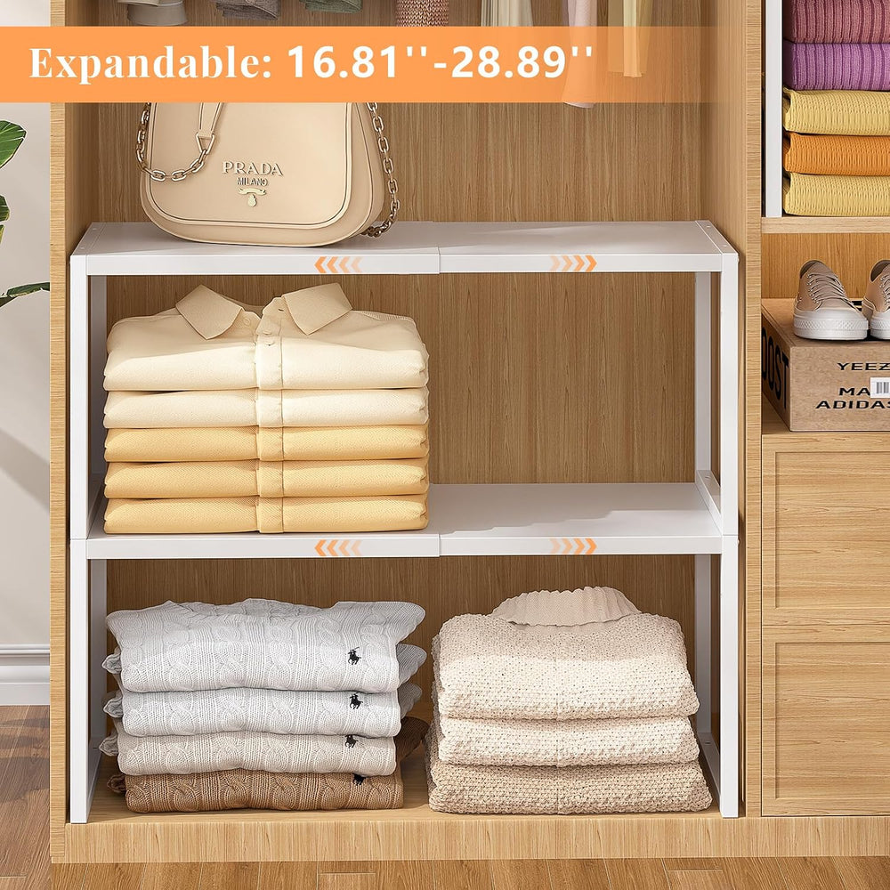 ThreeHio 2 Pack Stackable Closet Organizers and Storage Shelves, Expandable M...