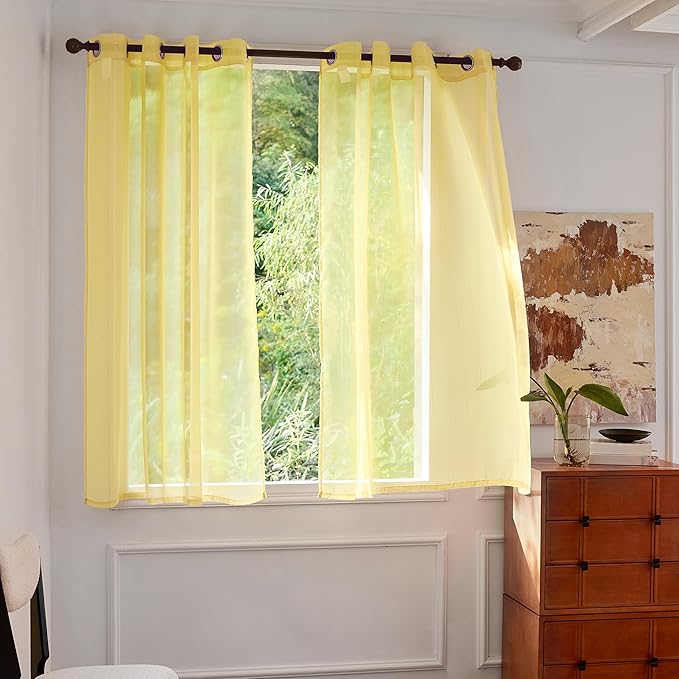 Foil Stripe Mustard Sheer Curtains 72 inches Length 2 Panels by MISSTIAM