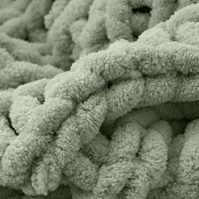 Battilo Sage Green Chunky Knit Throw Blanket, Soft and Thick Chenille Throw - Image 4