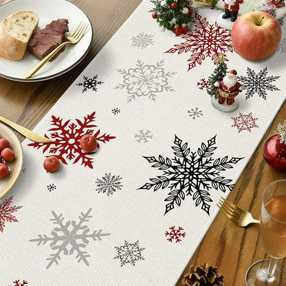 OTOSTAR Snowflakes and Red Snowman Christmas Table Runner, Xmas Seasonal Winter - Image 3