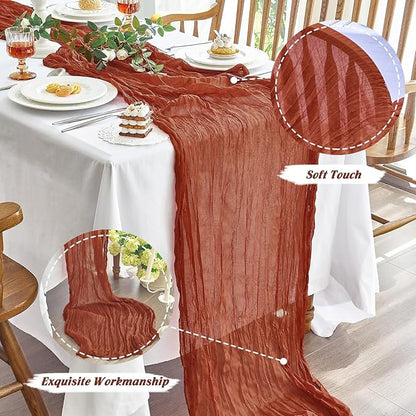 IVAPUPU 2 Pcs Cheesecloth Fall Thanksgiving Table Runner - 10ft Terracotta Boho - Image 5