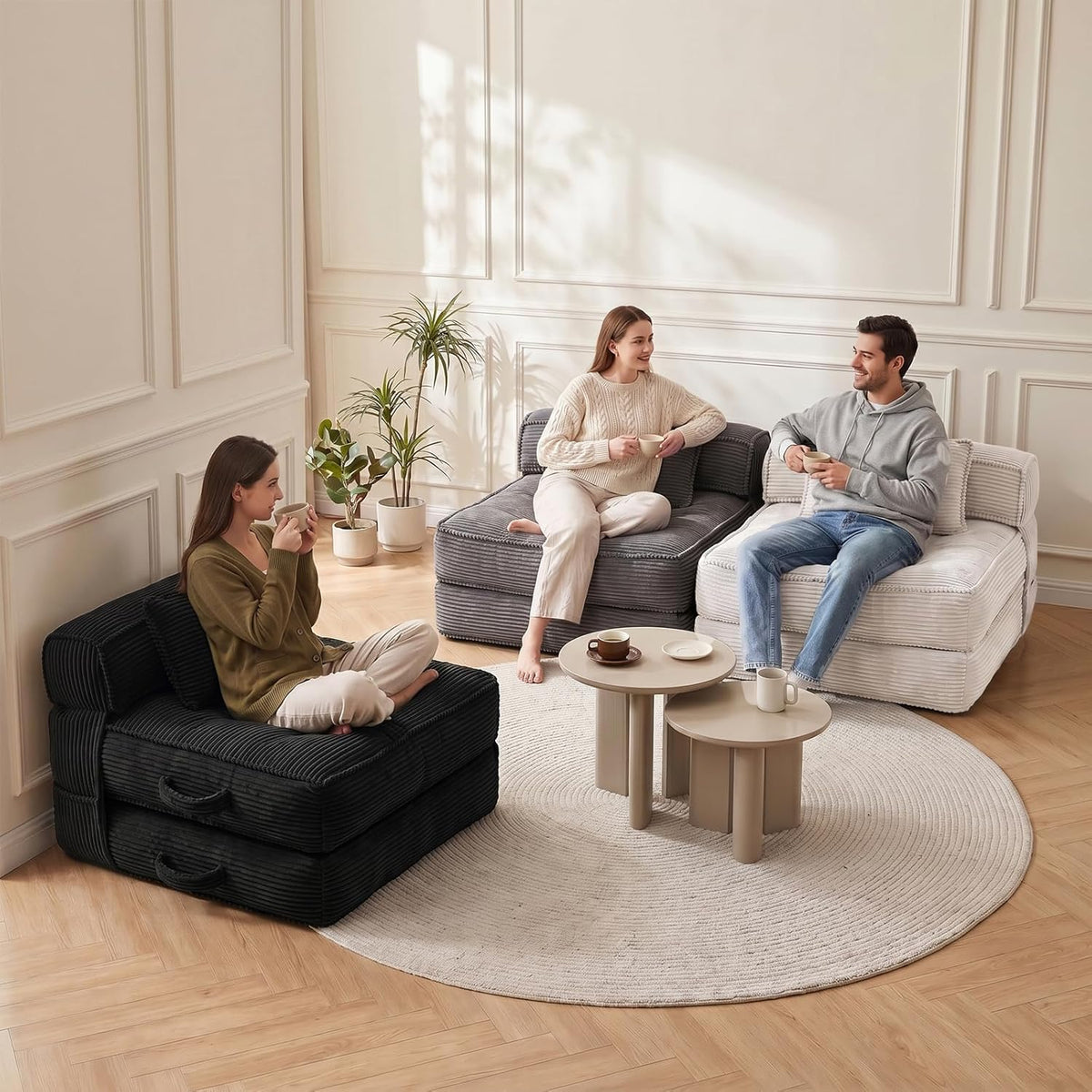 folding sofa bed, convertible sleeper chair with pillow(grey), front angle view