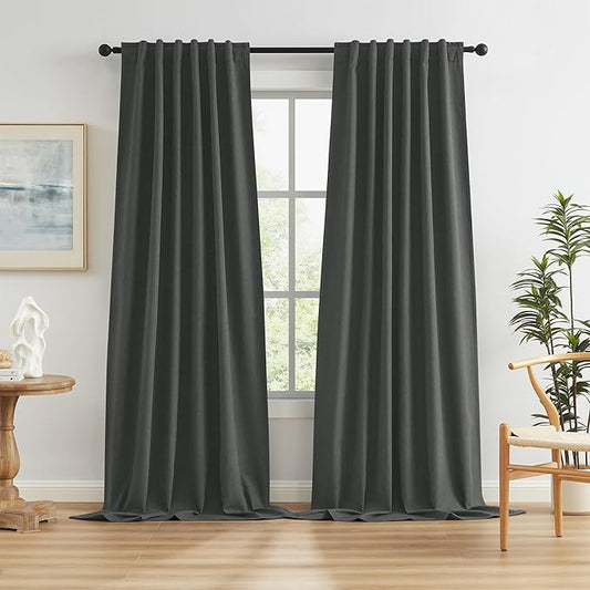 KEQIAOSUOCAI Full Blackout Linen Curtain Panels 126 Inches Long, Charcoal Grey by KEQIAOSUOCAI