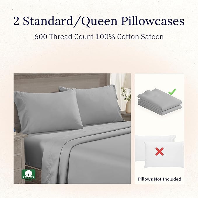 CALIFORNIA DESIGN DEN Luxuriously Soft Hotel Quality 600 Thread Count, 100% - Image 2