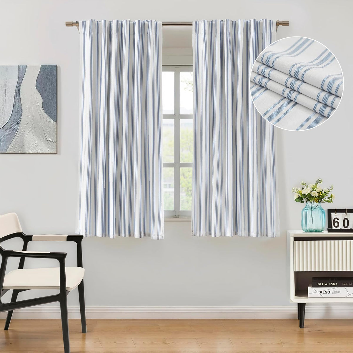 zjdecor 63 inch blue stripe full blackout window shown in use