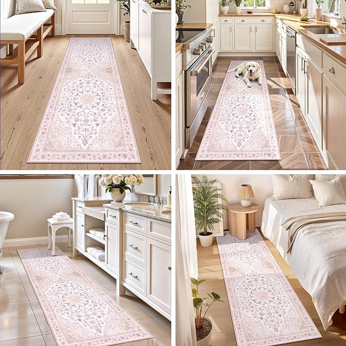 Moynesa Washable 2x6 Pink Hallway Runner Rug, Cute Girl Floral Print Runner - Image 8