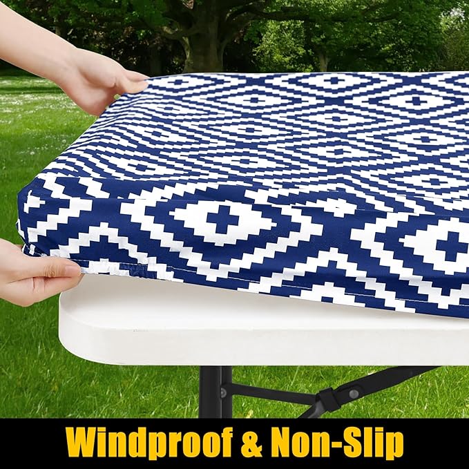 Smiry Rectangle Picnic Table Cloth, Waterproof Elastic Fitted Outdoor - Image 2