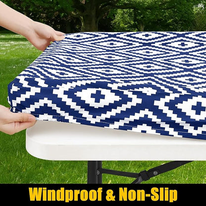 Smiry Rectangle Picnic Table Cloth, Waterproof Elastic Fitted Outdoor - Image 2