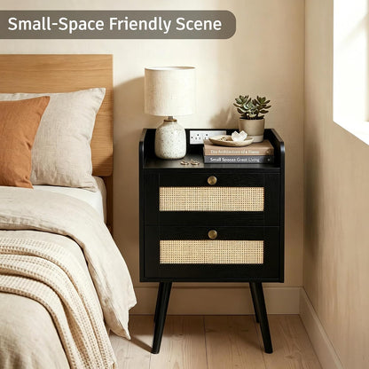rattan nightstands set of 2, boho bedside table on a desk or shelf