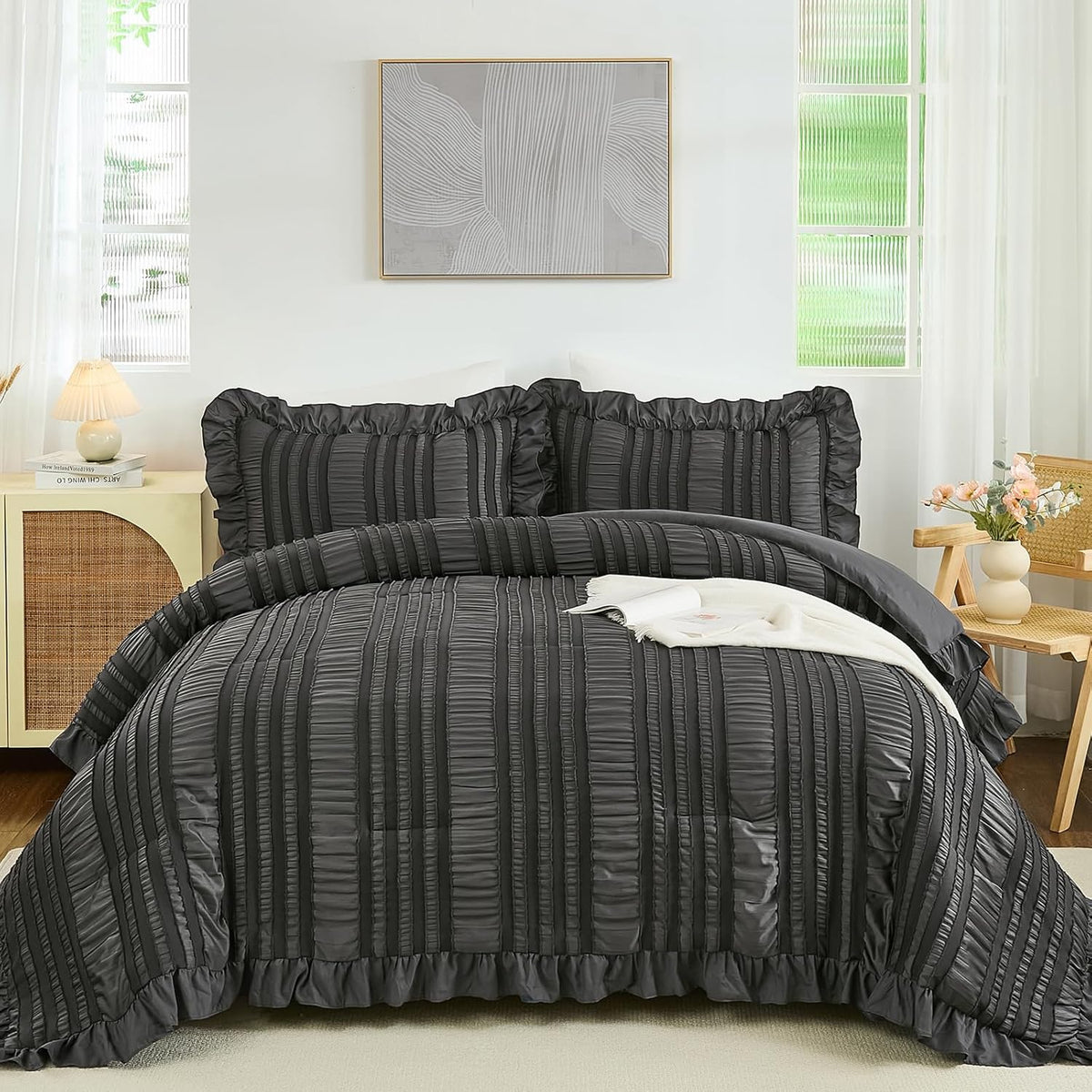 wongs bedding king size comforter,dark grey boho comforter, main product view