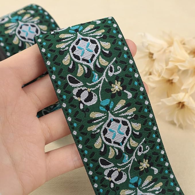 Boho Jacquard Ribbon Floral Ribbon Green Embroidery Jacquard Trim - Image 3