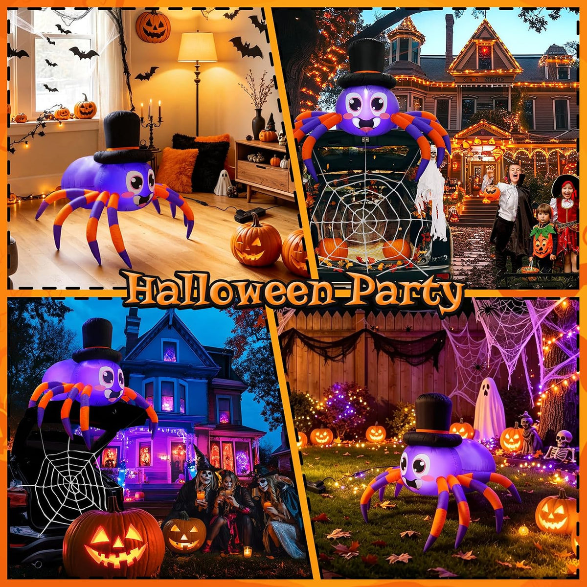 Halloween Trunk or Treat Car Decorations Kit Inflatable Spider with LEDs