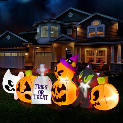 Joiedomi 8 FT Long Halloween Inflatables Outdoor Decoration, Halloween Blow Up Decorations Outside Inflatable Pumpkin Ghost Cat Tombstone with LEDs for Yard Decor