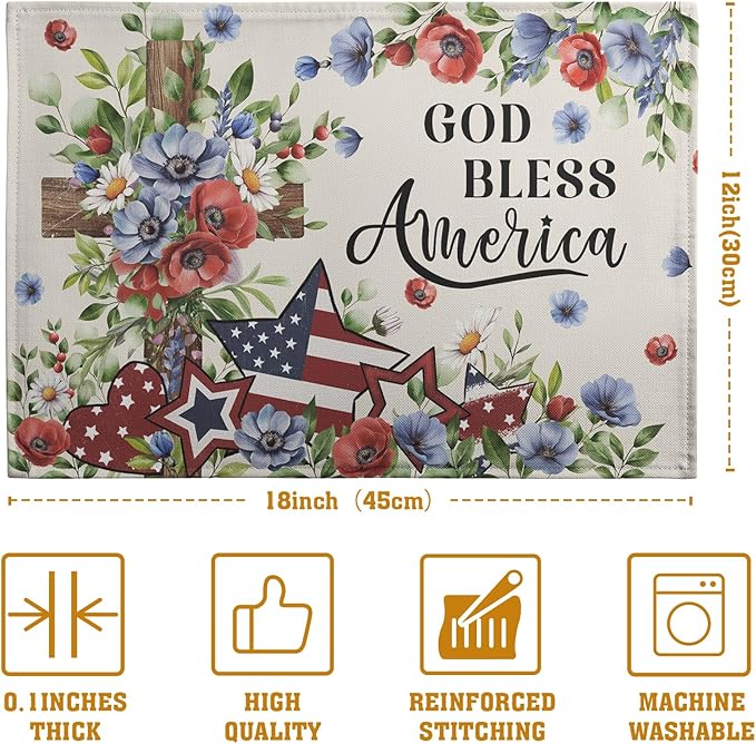 4th of July Placemats Set of 4 Patriotic Floral Cross Stars Independence - Image 4