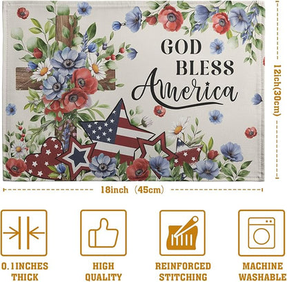 4th of July Placemats Set of 4 Patriotic Floral Cross Stars Independence - Image 4