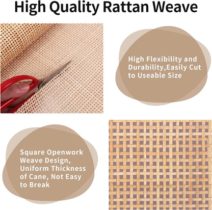 24" width natural square cane webbing 5 ft, close-up detail