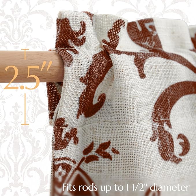 jinchan Linen Valance Curtain for Kitchen Vintage Damask Floral Blackout - Image 5