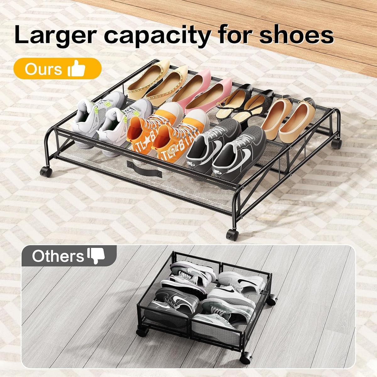 under bed shoe storage organizer, 2 pack under, side view