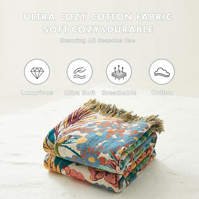 MSGKV Boho Throw Blanket for Bed Couch Twin Size Cotton Vine Blanket 60"x80" - Image 6