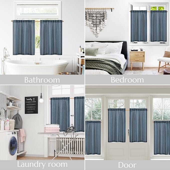 jinchan Nautical Striped Linen Kitchen Curtains 36 Inches Farmhouse Tier Cafe - Image 9