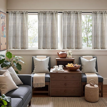 jinchan Striped Linen Kitchen Curtains 36 Inches Length Tier Curtains Farmhouse - Image 3