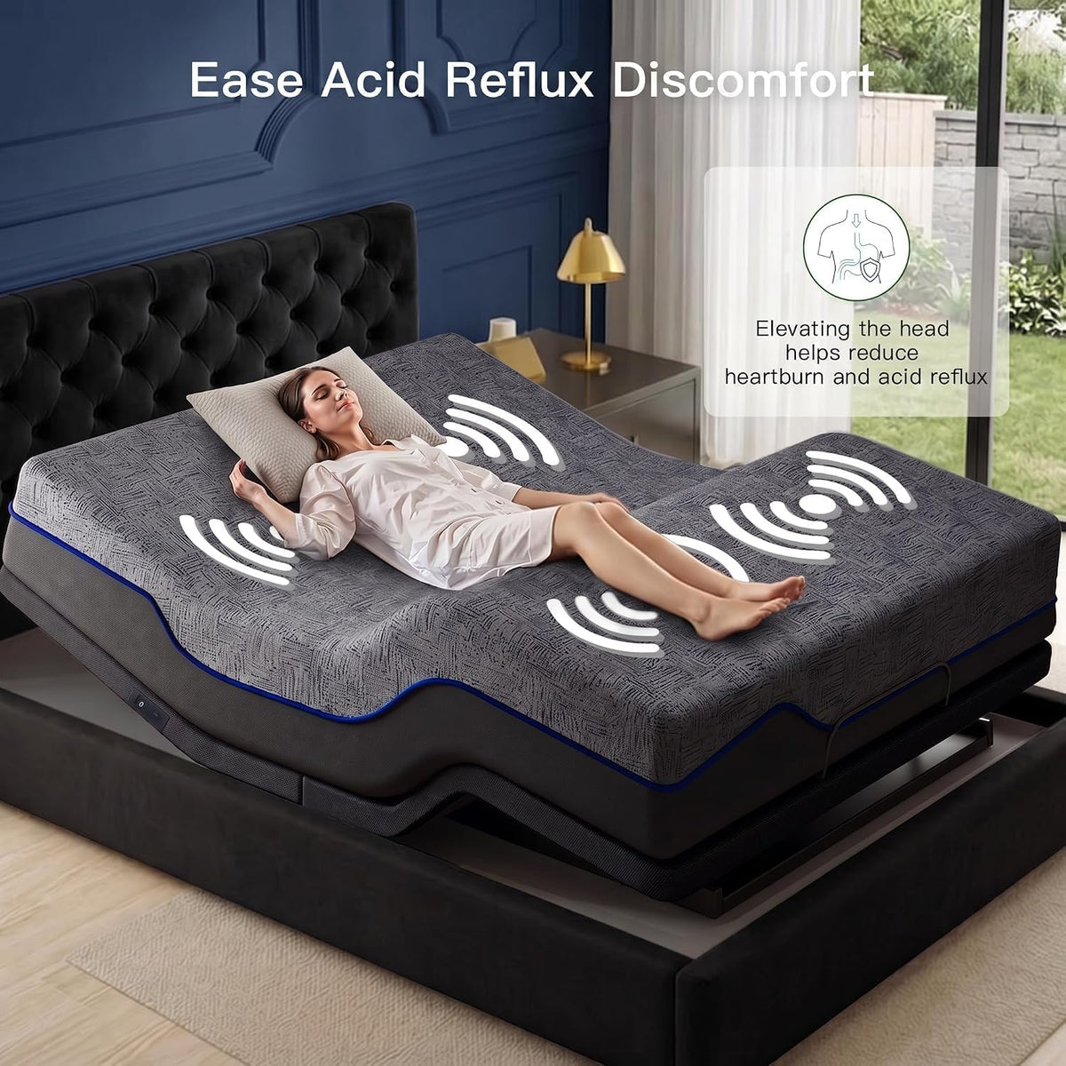 marsail split king adjustable bed frame with mattress, close-up detail