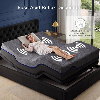 marsail split king adjustable bed frame with mattress, close-up detail