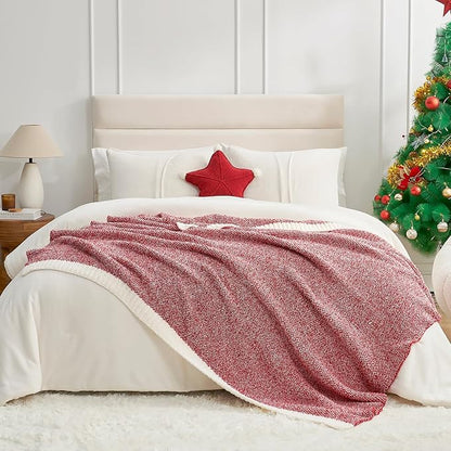 Snuggle Sac Christmas Red Blanket Twin Size, Ultra Soft Warm Fuzzy Knit Blanket - Image 3