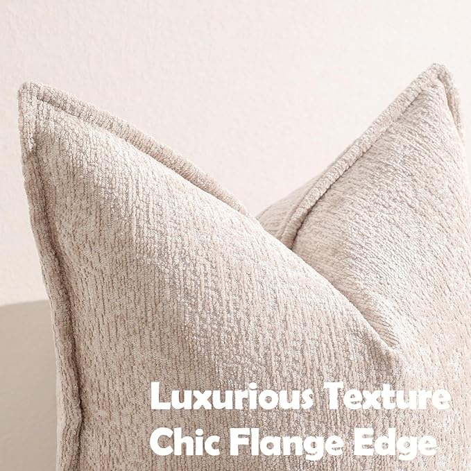 Pack of 2 Tan Decorative Throw Pillow Covers 18x18 Cozy Soft Chenille Accent - Image 2